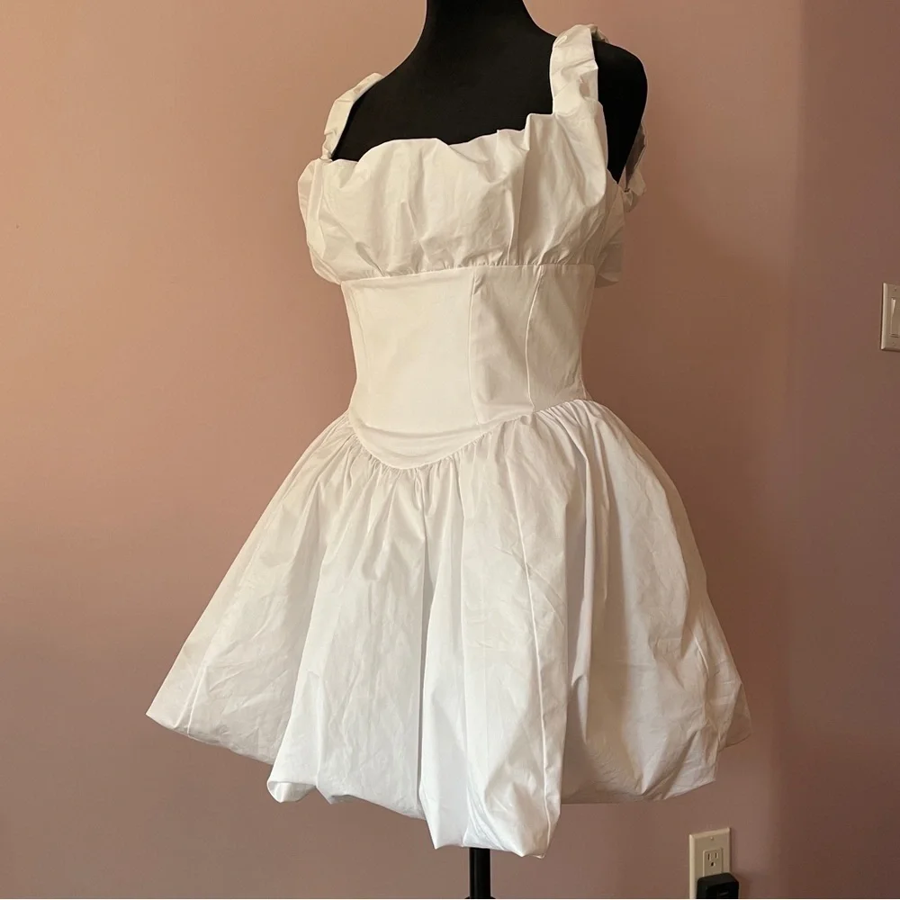 House of CB- Le Puff White Cotton Tulle Mini Dress Square Neck Romantic Size M
